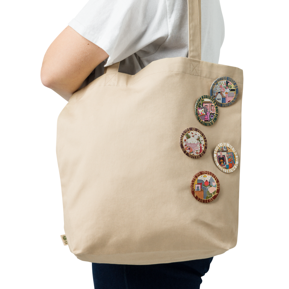 ♣︎ ART PIN set | The “Cosy Corner” #01 Collection of 5 art pin buttons