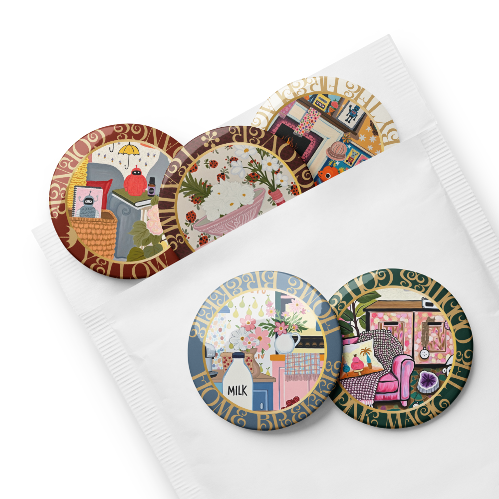 ♣︎ ART PIN set | The “Cosy Corner” #01 Collection of 5 art pin buttons