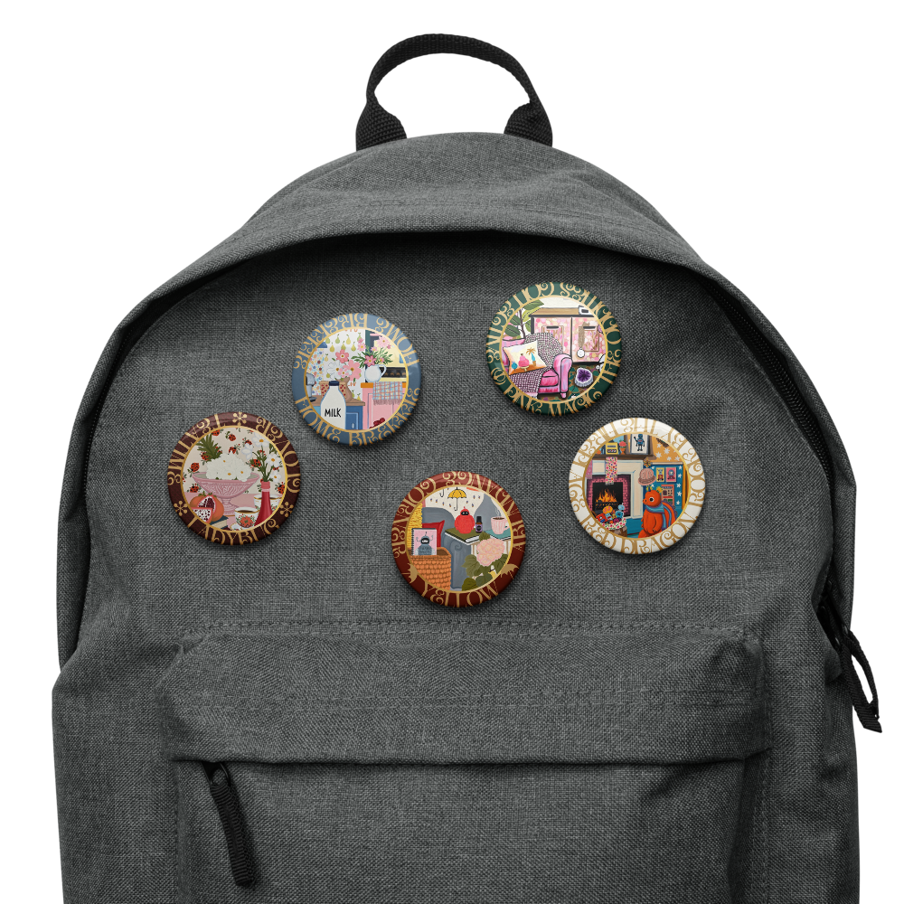 ♣︎ ART PIN set | The “Cosy Corner” #01 Collection of 5 art pin buttons